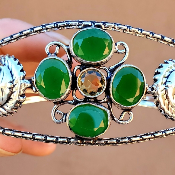 New Emerald & Citrine 925 Silver Sun Cuff Bracelet. - Picture 2 of 15